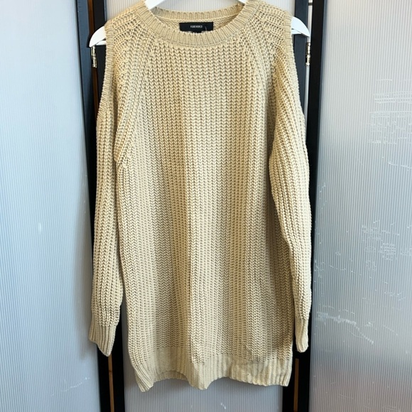 Forever 21 Sweaters - Forever, 21 beige/taupe cold shoulder sweater size L